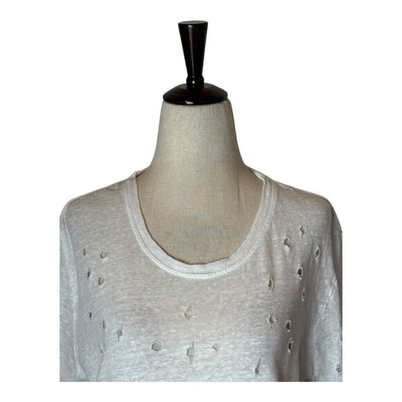 IRO Shirt Women Medium White Clay Cutout Distressed Linen Short Sleeve Tee - Picture 4 of 11
